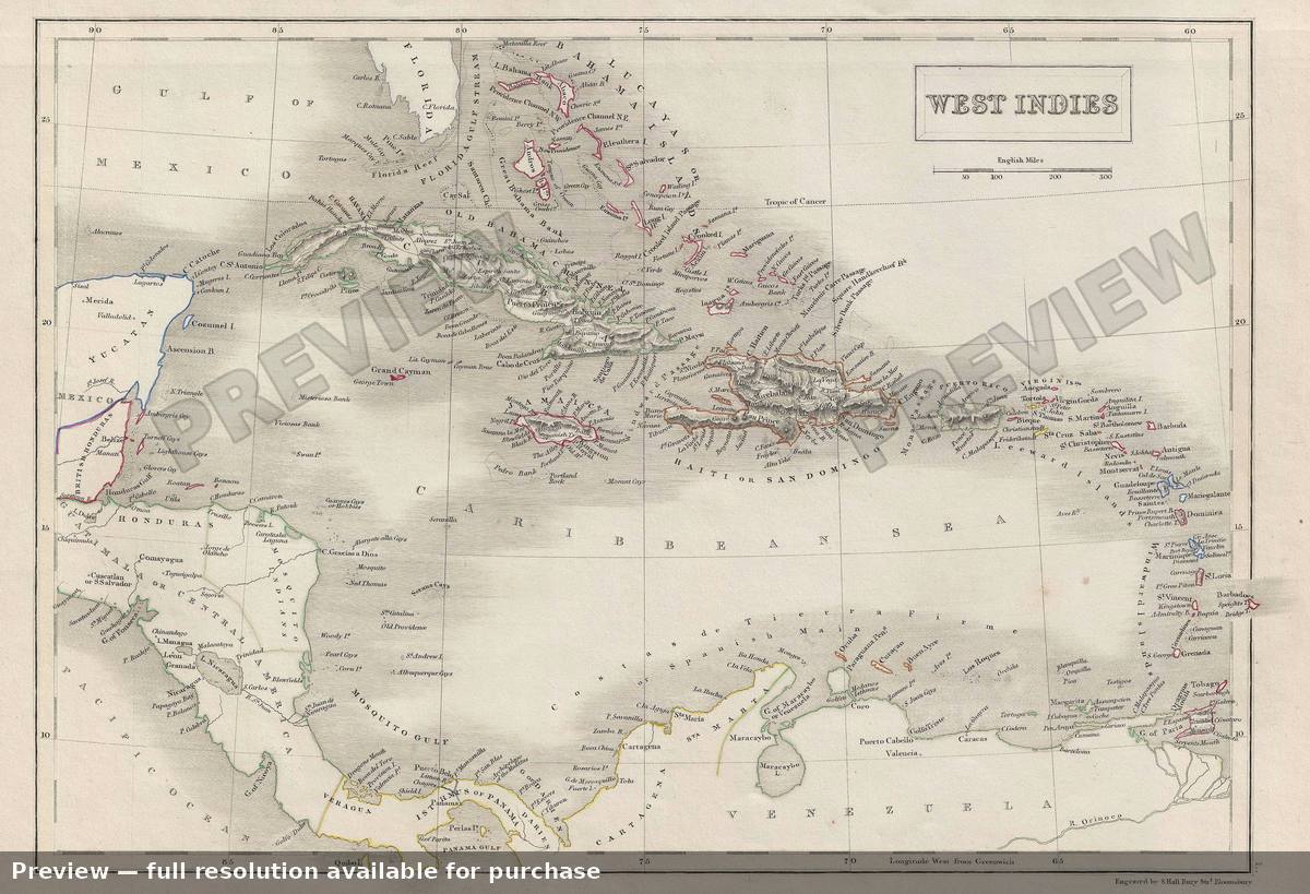 Antique map: West Indies, 1840, 1840