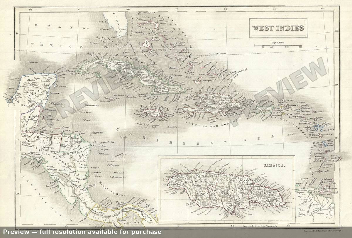 Antique map: West Indies, 1844, 1844