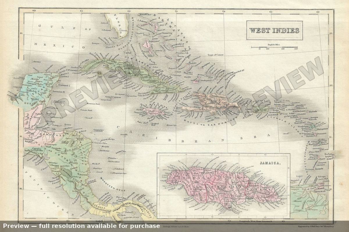 Antique map: West Indies, 1851, 1851