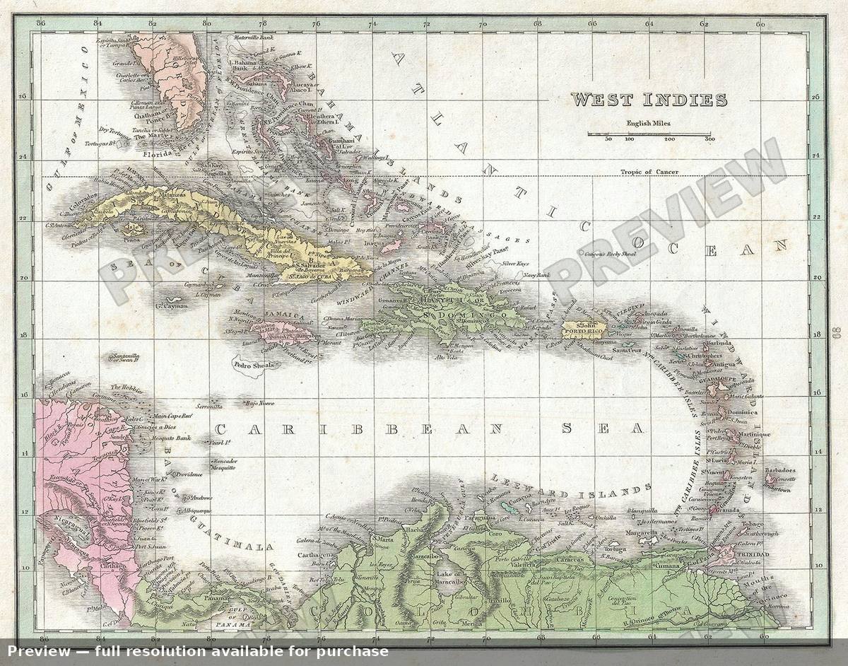 Antique map: West Indies, 1835