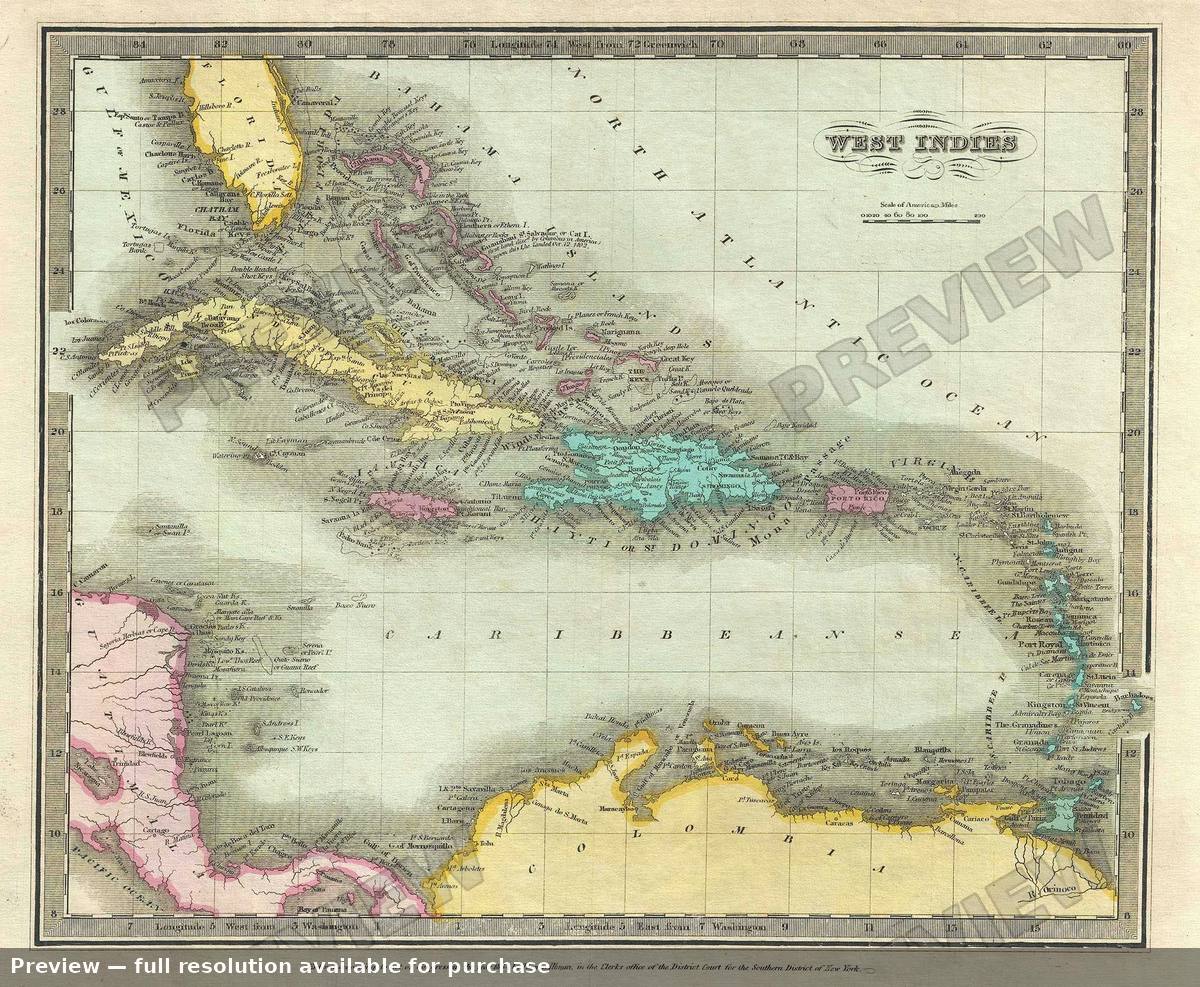 Antique map: West Indies, 1835