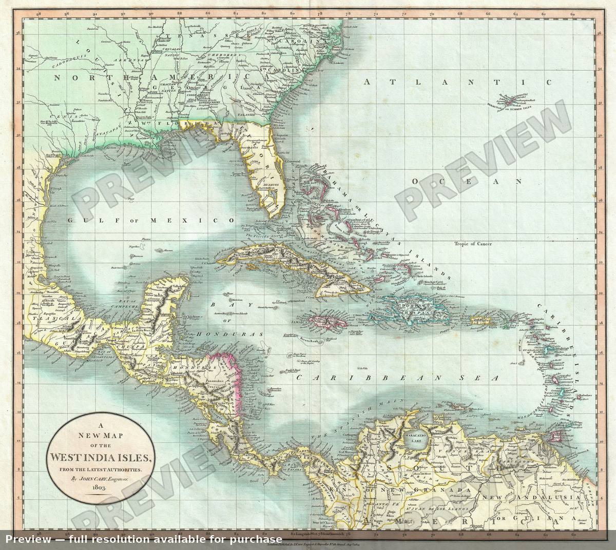 Antique map: West Indies, 1803, 1803