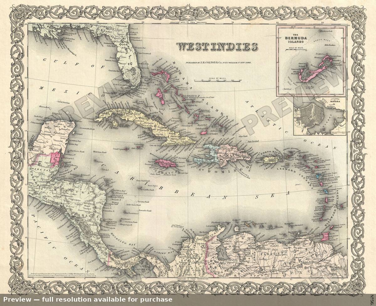 Antique map: West Indies, 1855, 1855