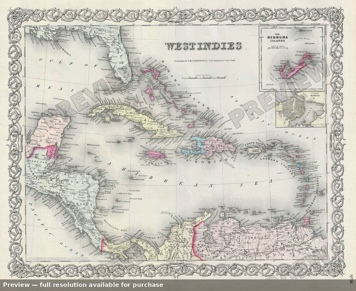 Antique map: West Indies, 1856, 1856