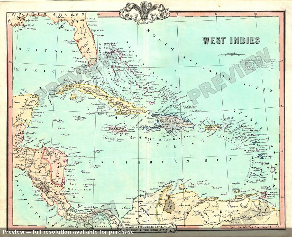 Antique map: West Indies, 1853