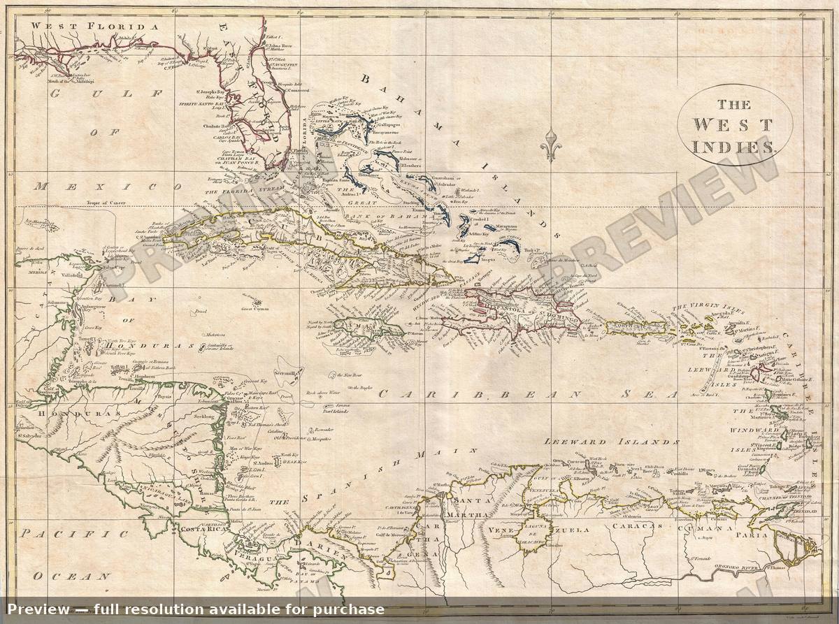 Antique map: West Indies, 1799, 1799