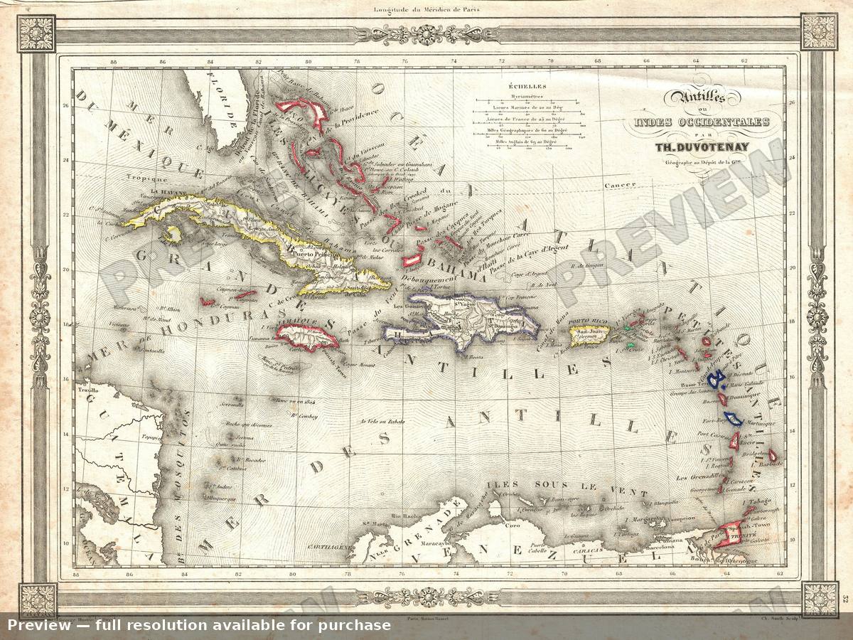 Antique map: West Indies, 1852, 1852