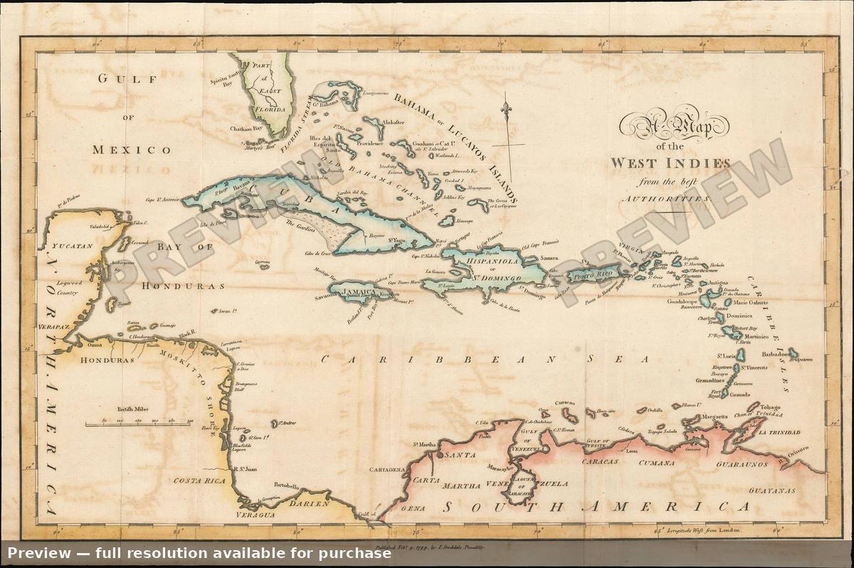 Antique map: West Indies, 1799, 1799