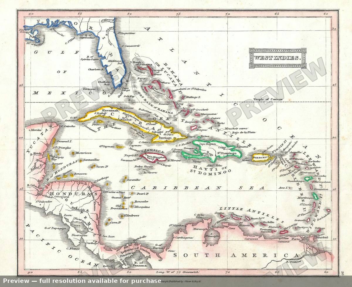 Antique map: West Indies, 1845, 1845