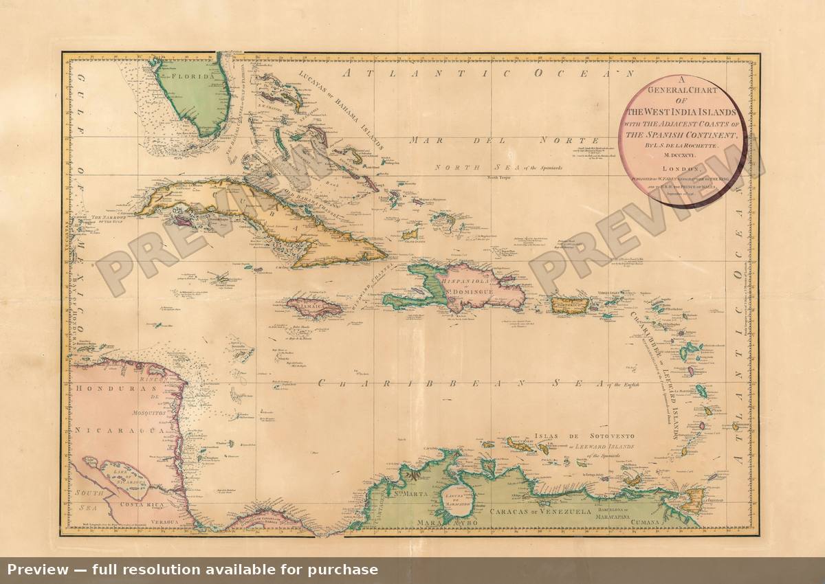 Antique map: West Indies, 1796