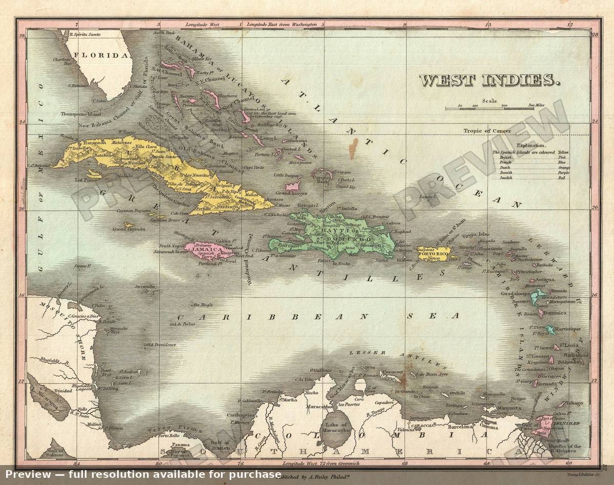 Antique map: West Indies, 1827, 1827