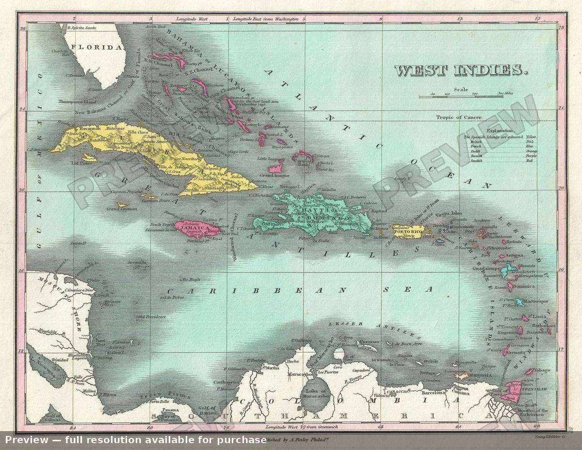 Antique map: West Indies, 1828, 1828