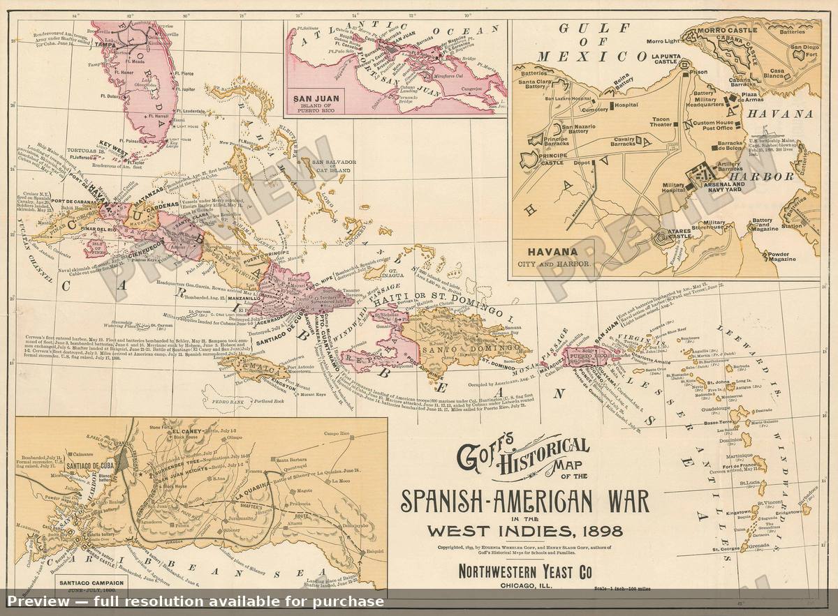 Antique map: West Indies, 1898, 1898