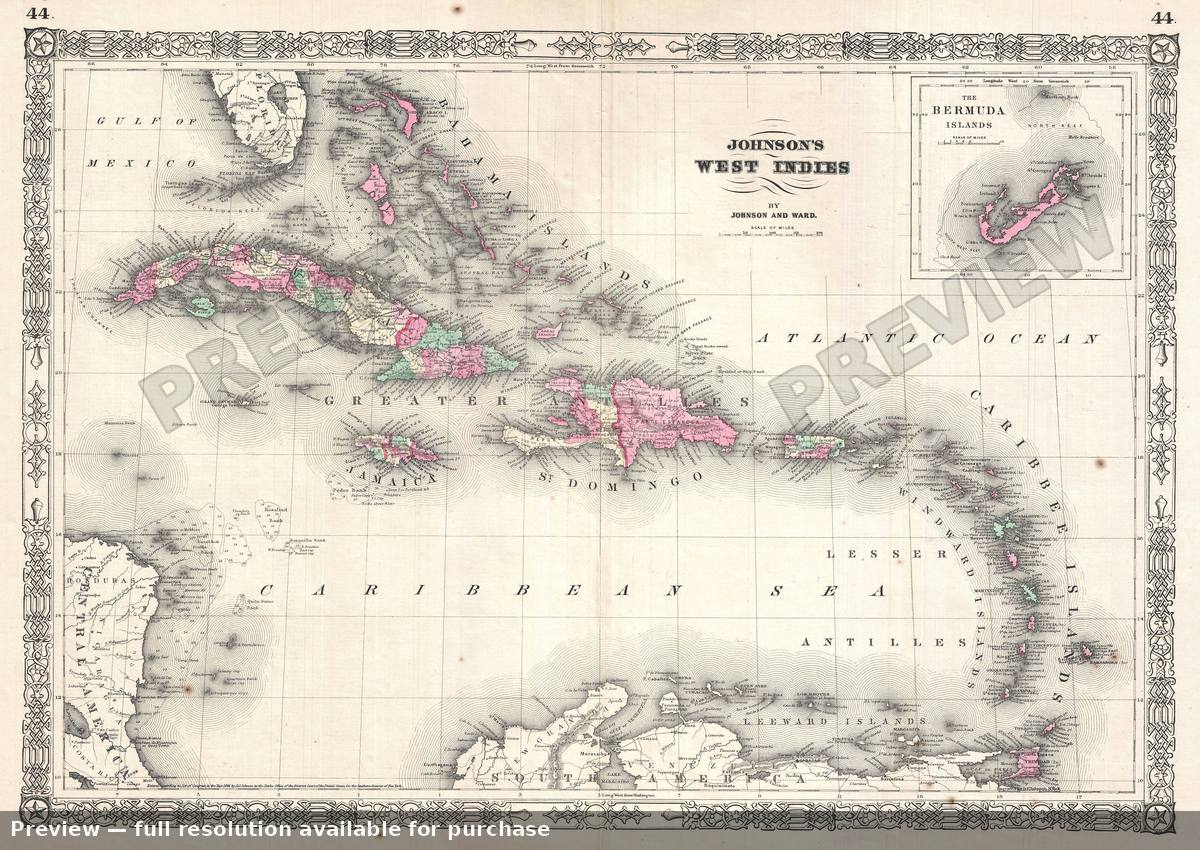 Antique map: West Indies, 1864, 1864