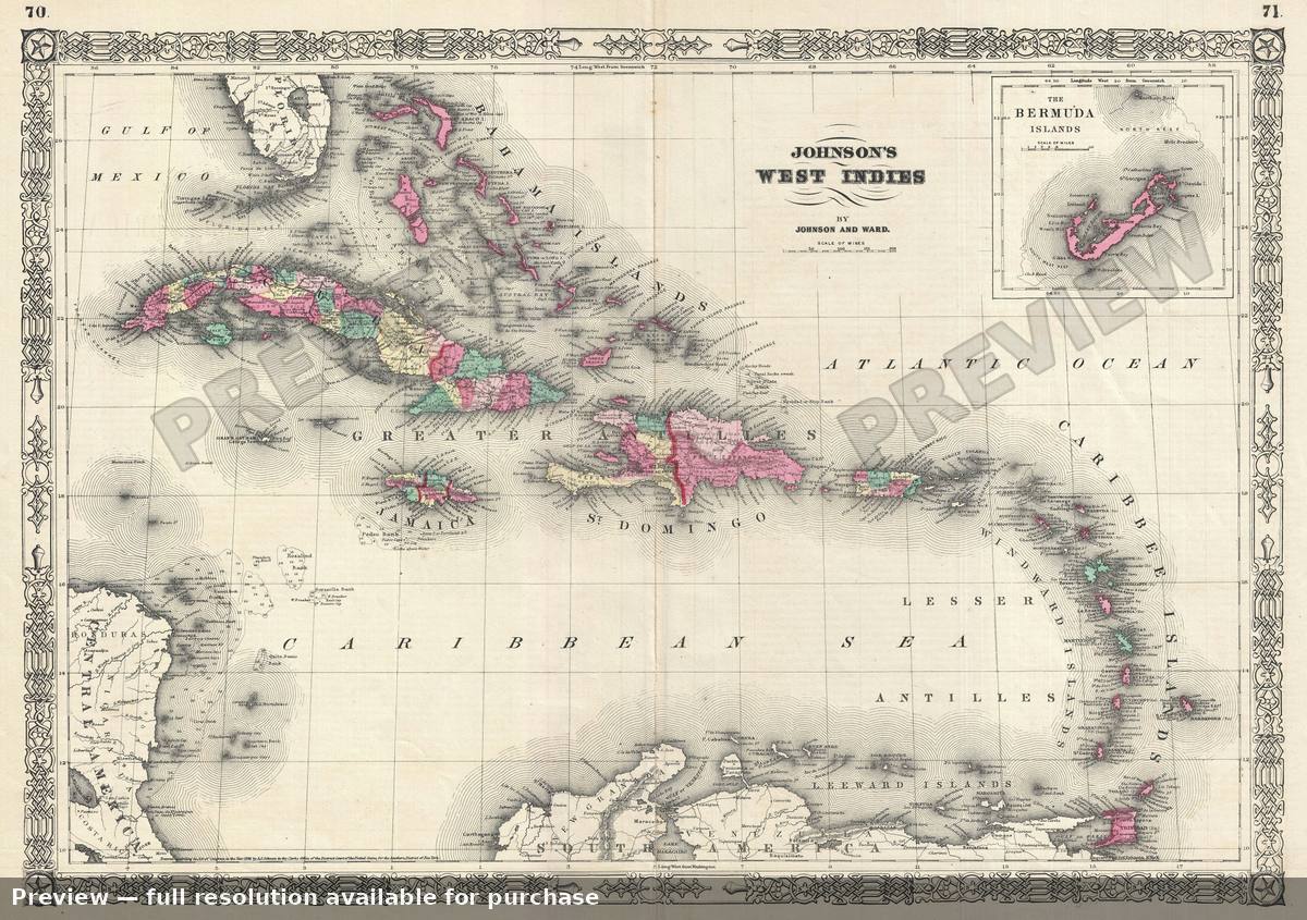 Antique map: West Indies, 1866, 1866