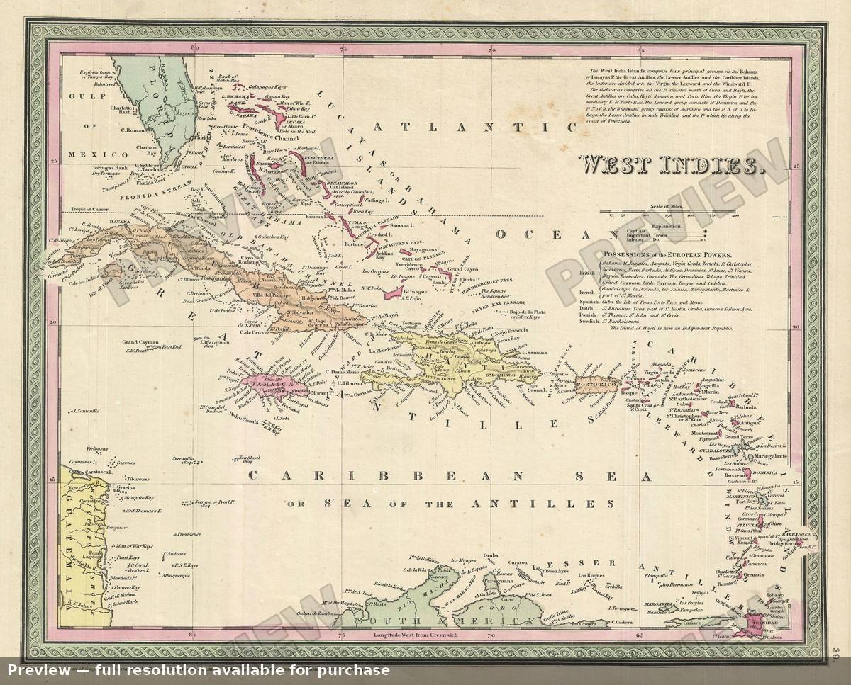 Antique map: West Indies, 1850, 1850