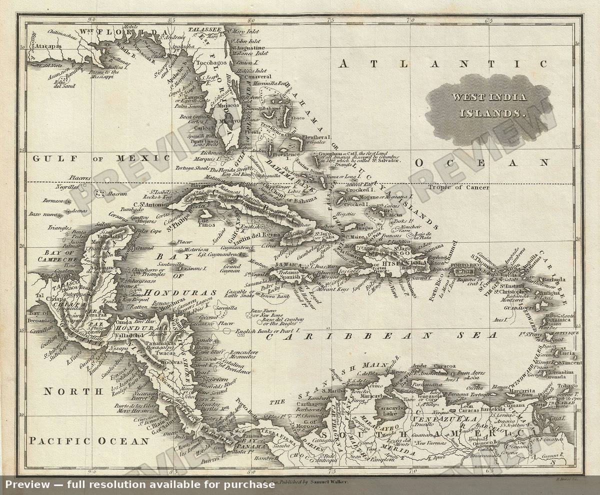 Antique map: West Indies, 1828, 1828