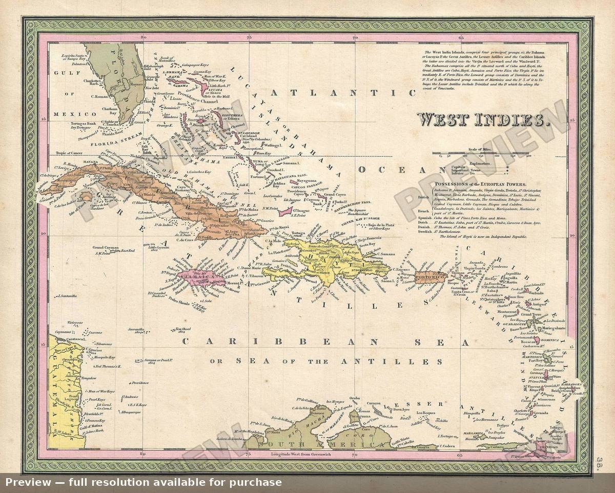 Antique map: West Indies, 1849, 1849