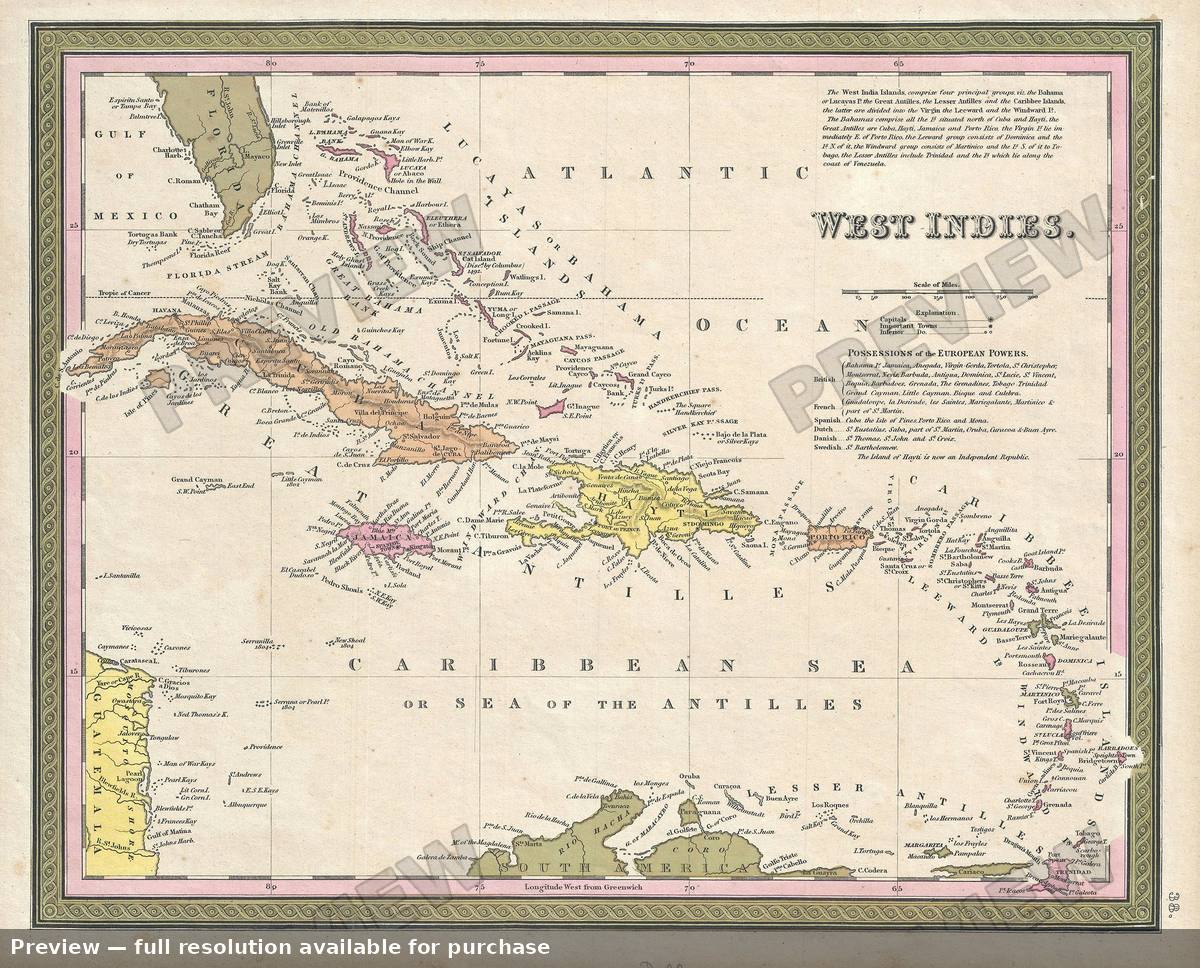 Antique map: West Indies, 1850, 1850