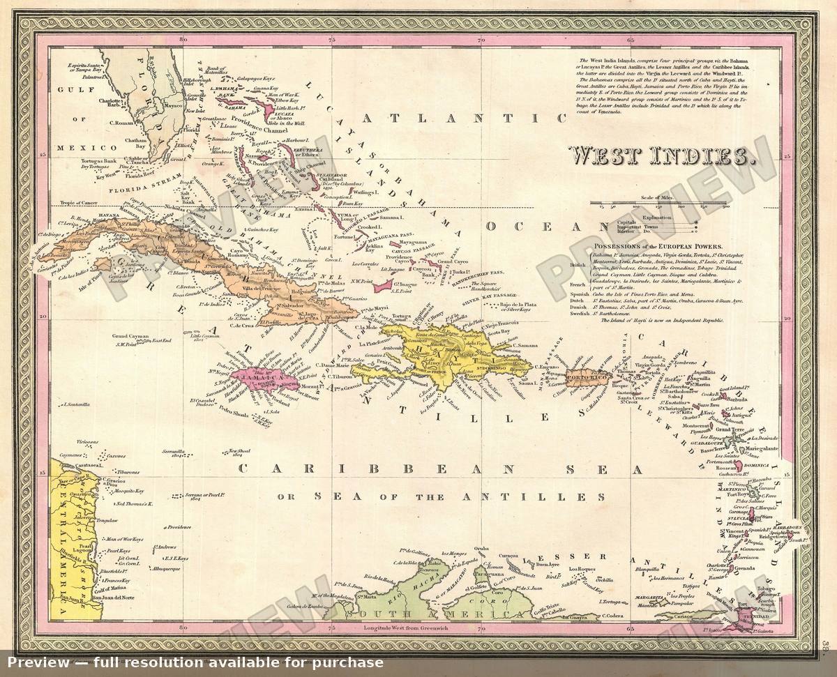 Antique map: West Indies, 1854, 1854