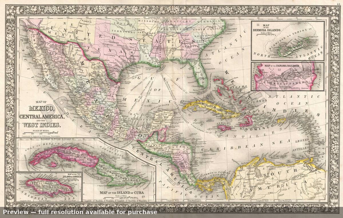 Antique map: West Indies, 1866, 1866
