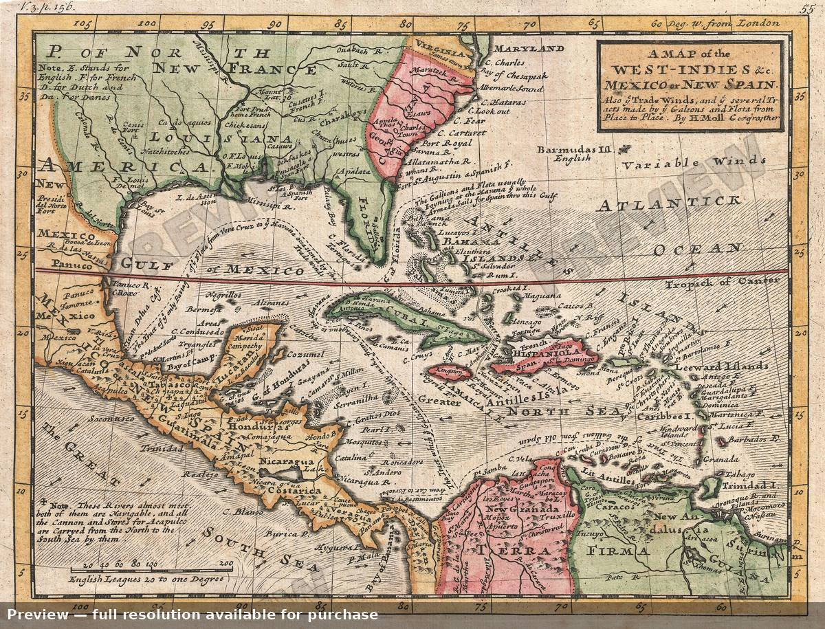 Antique map: West Indies, 1732