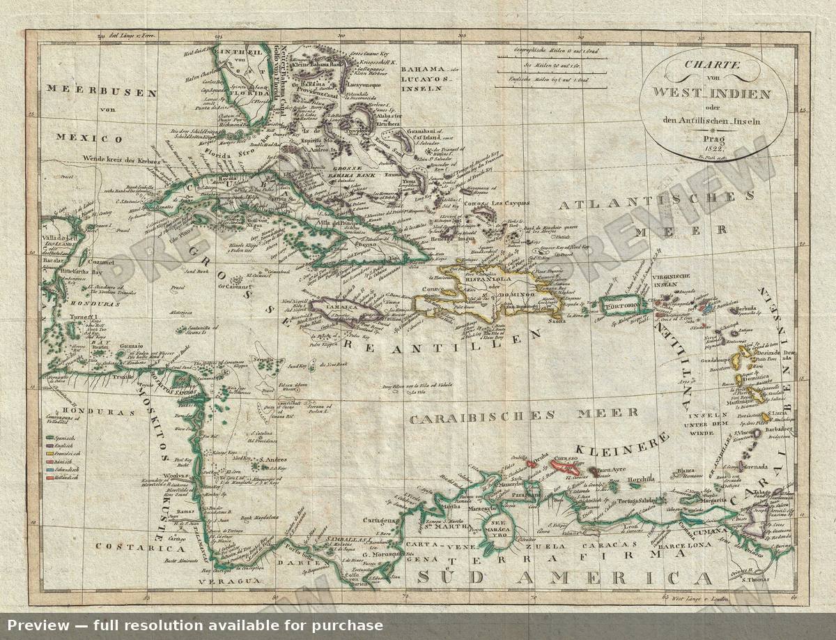 Antique map: West Indies, 1822, 1822