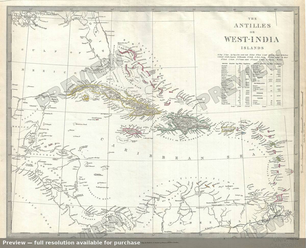 Antique map: West Indies, 1844, 1844