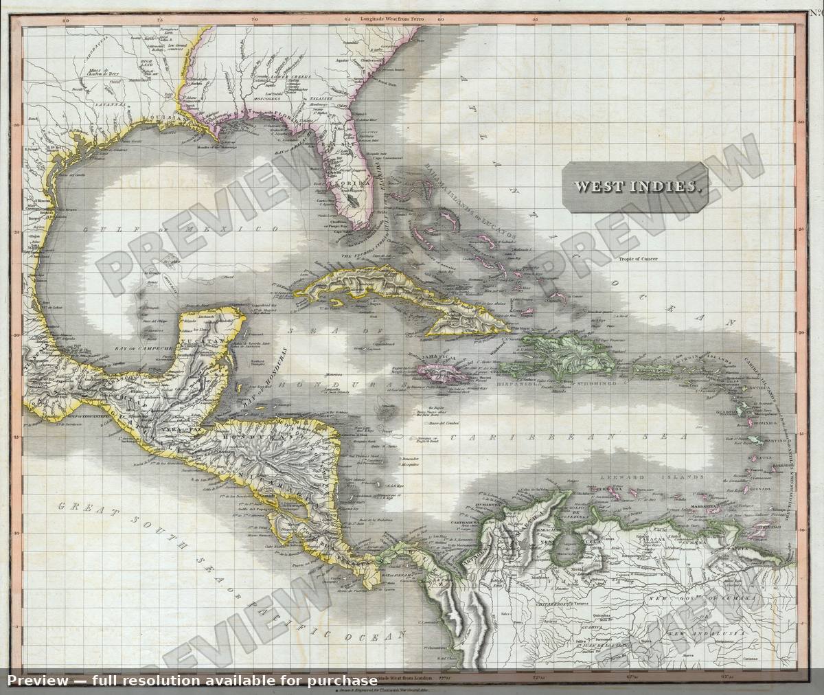 Antique map: West Indies, 1814, 1814