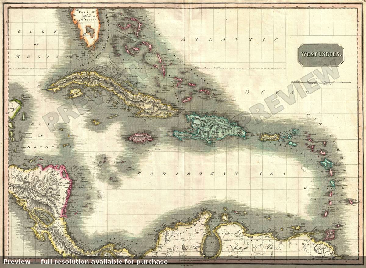 Antique map: West Indies, 1814, 1814