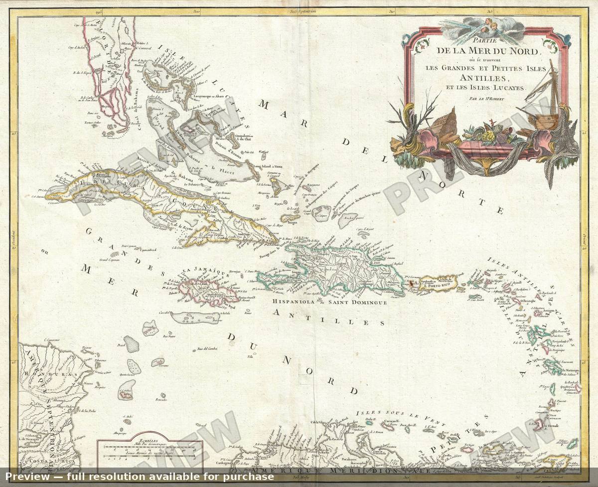 Antique map: West Indies, 1750, 1750