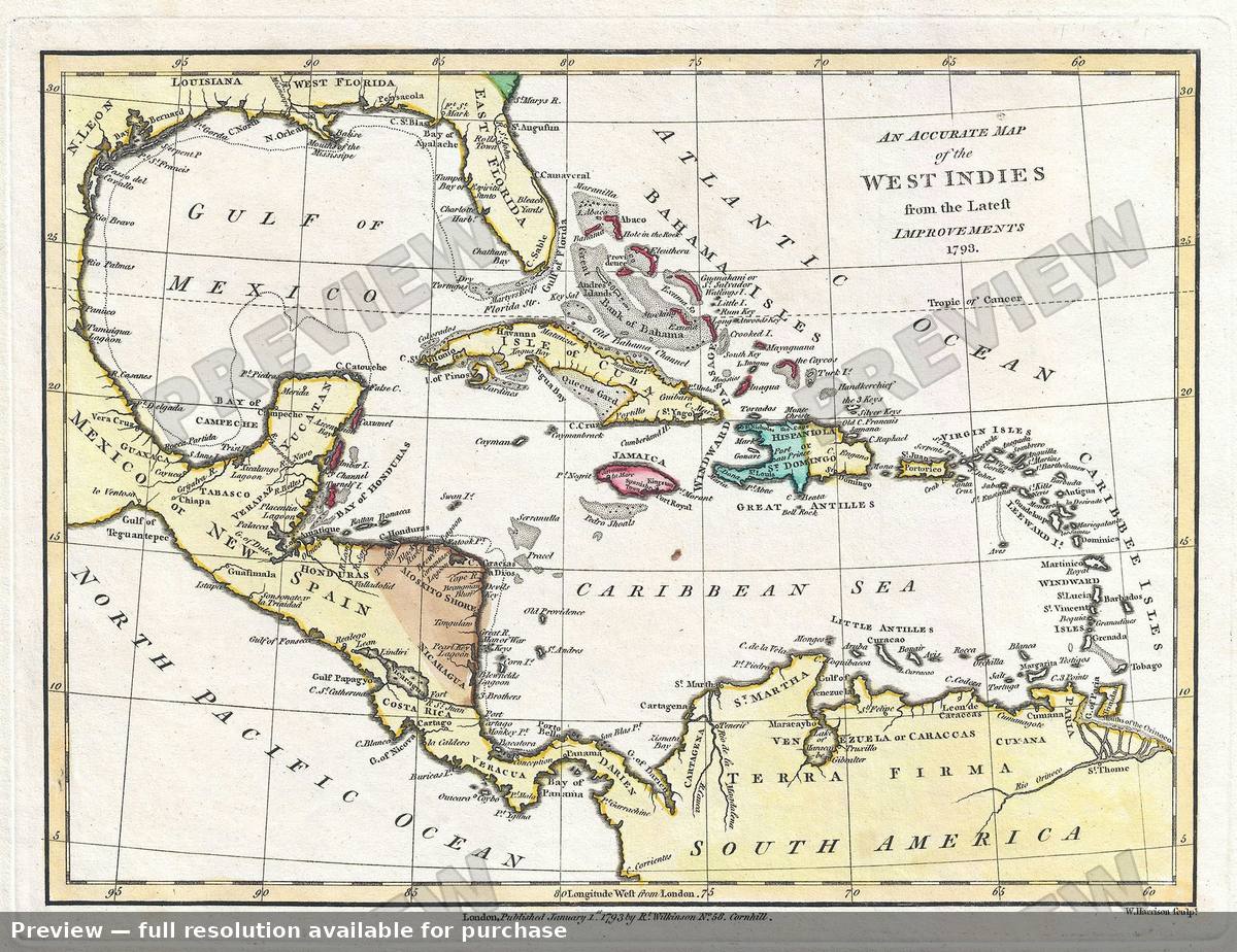 Antique map: West Indies, 1792, 1792