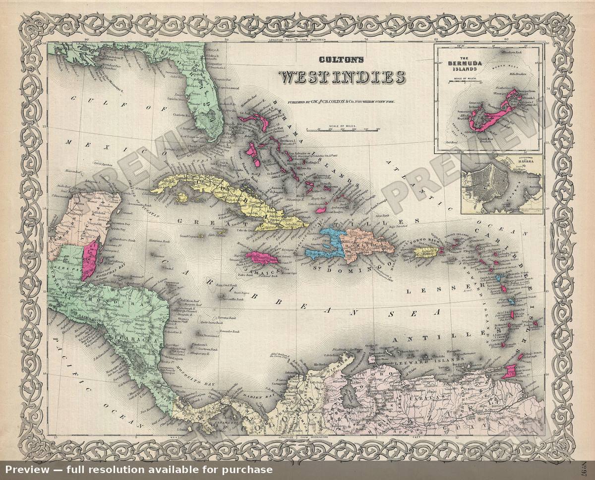 Antique map: West Indies 2, 1855, 1855