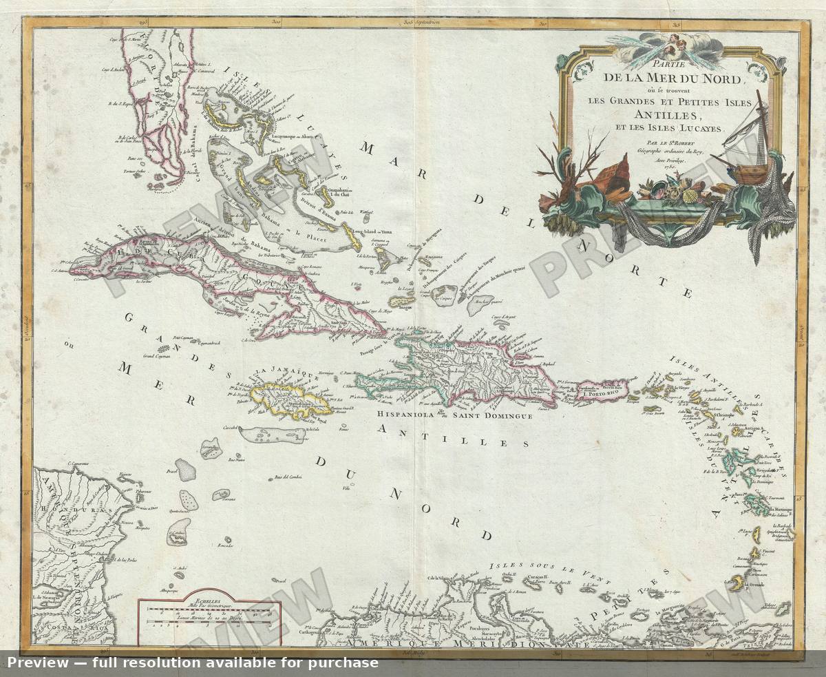 Antique map: West Indies Antilles, 1750, 1750