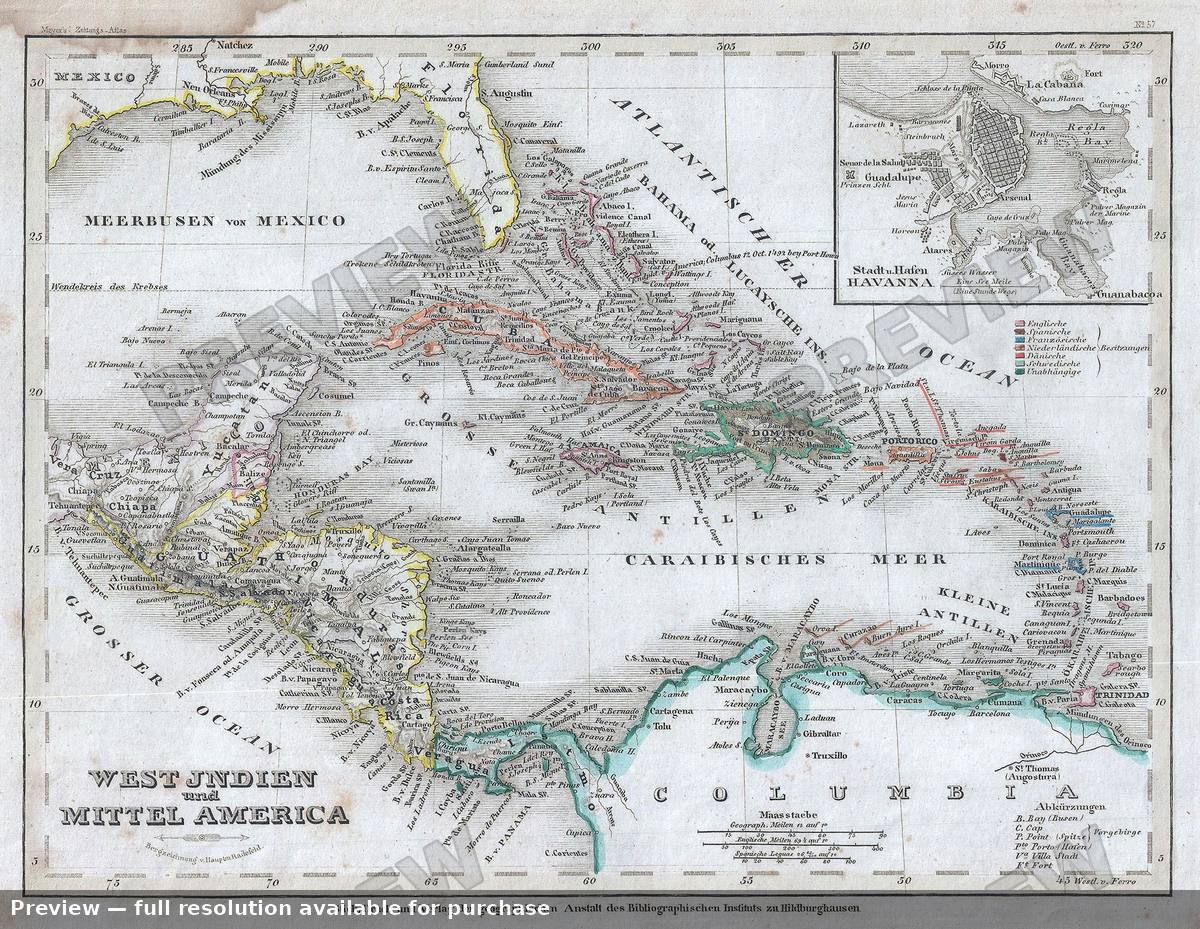 Antique map: West Jndien, 1852