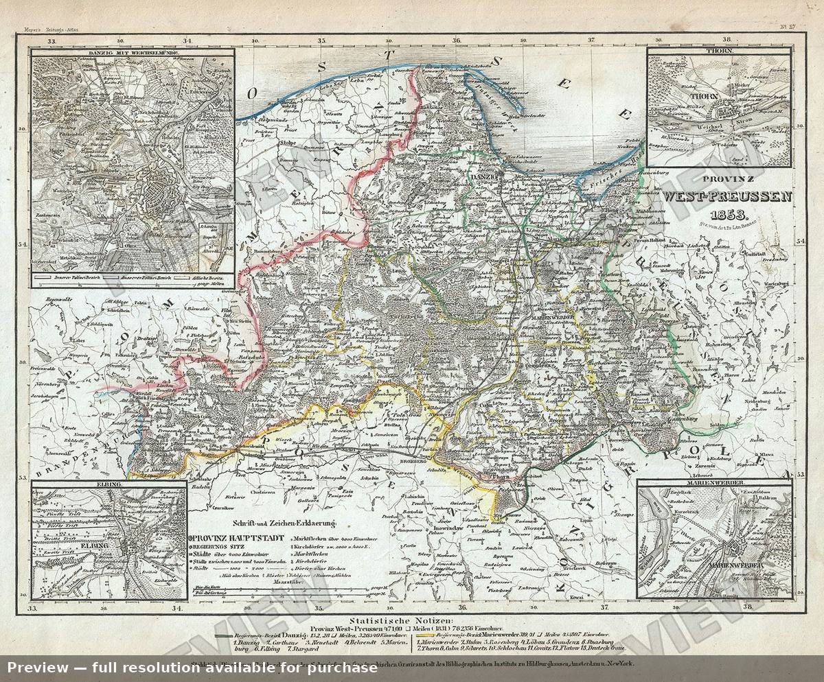 Antique map: West Preussen, 1853