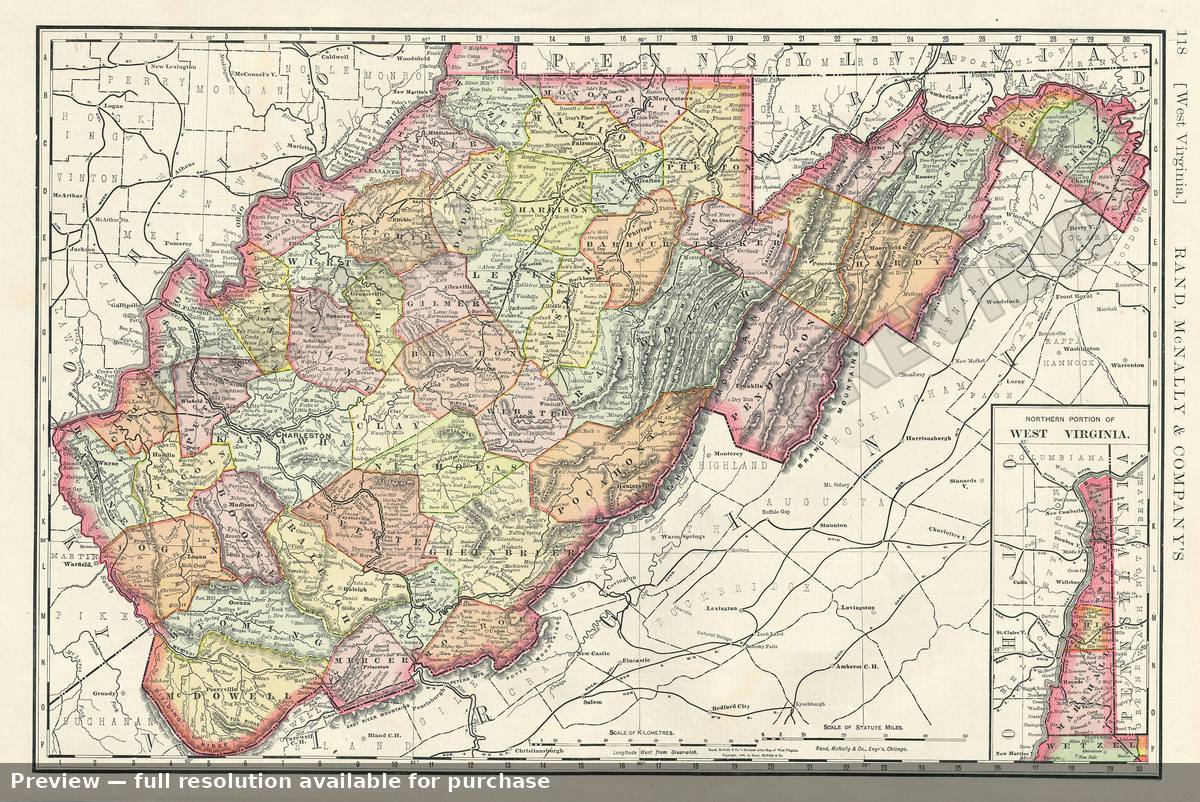 Antique map: West Virginia, 1893, 1893