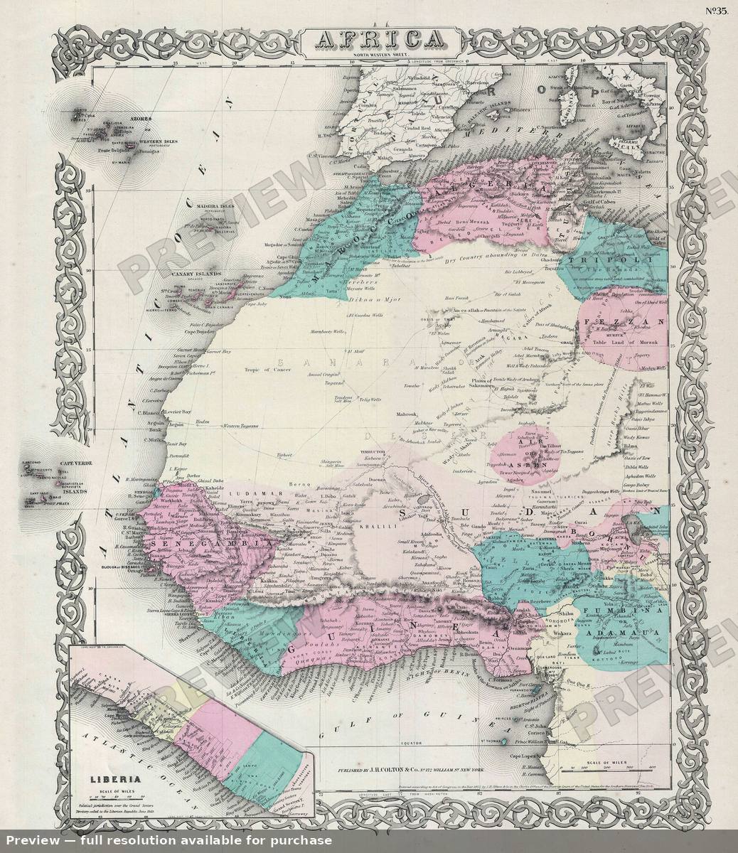Antique map: Western Africa, 1856, 1856