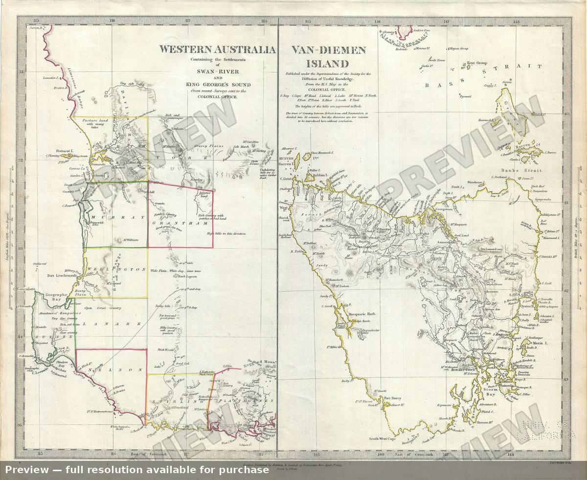 Antique map: Western Australia, 1844, 1844