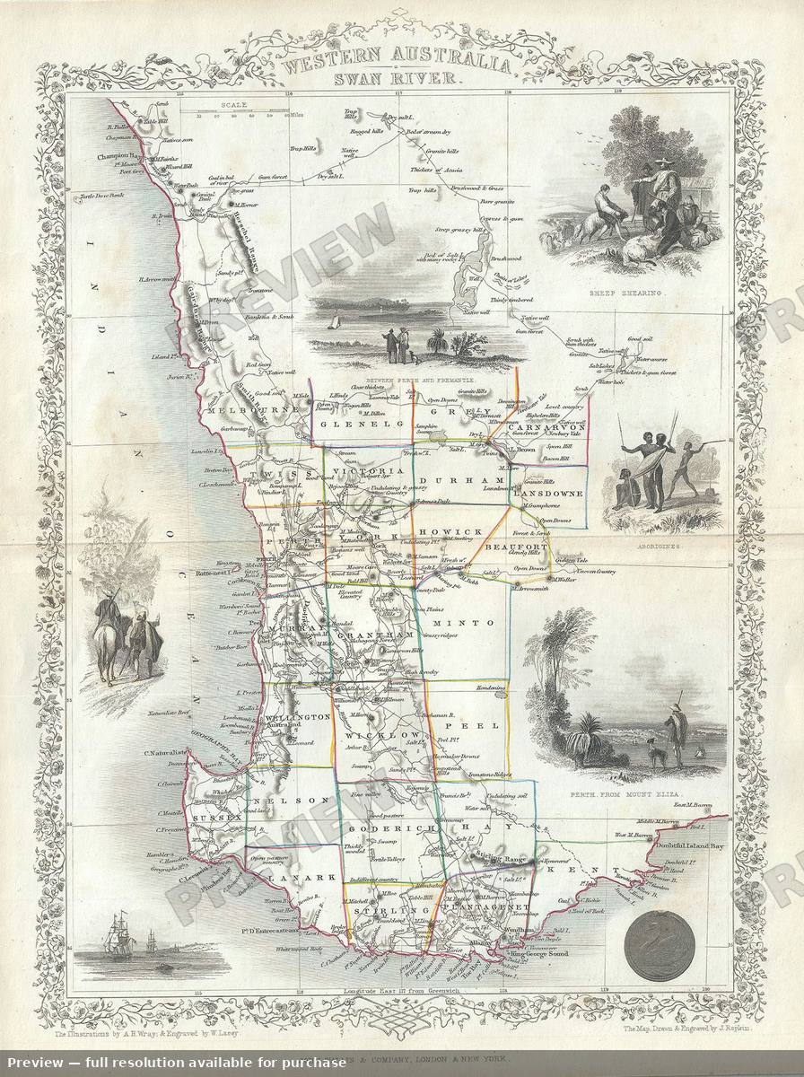 Antique map: Western Australia, 1851, 1851