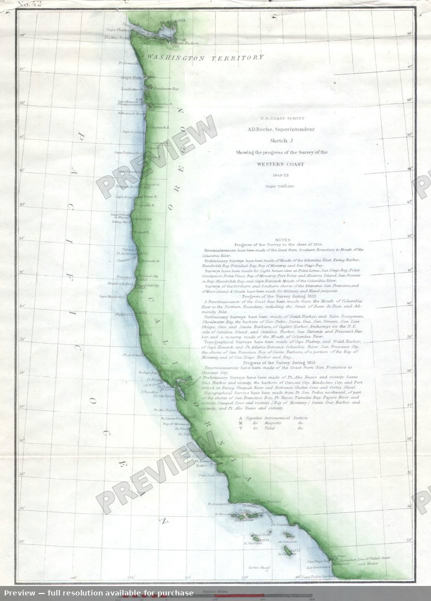 Antique map: Western Coast, 1853, 1853