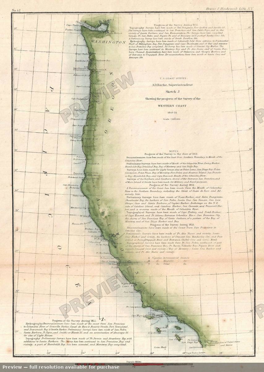 Antique map: Western Coast, 1855, 1855