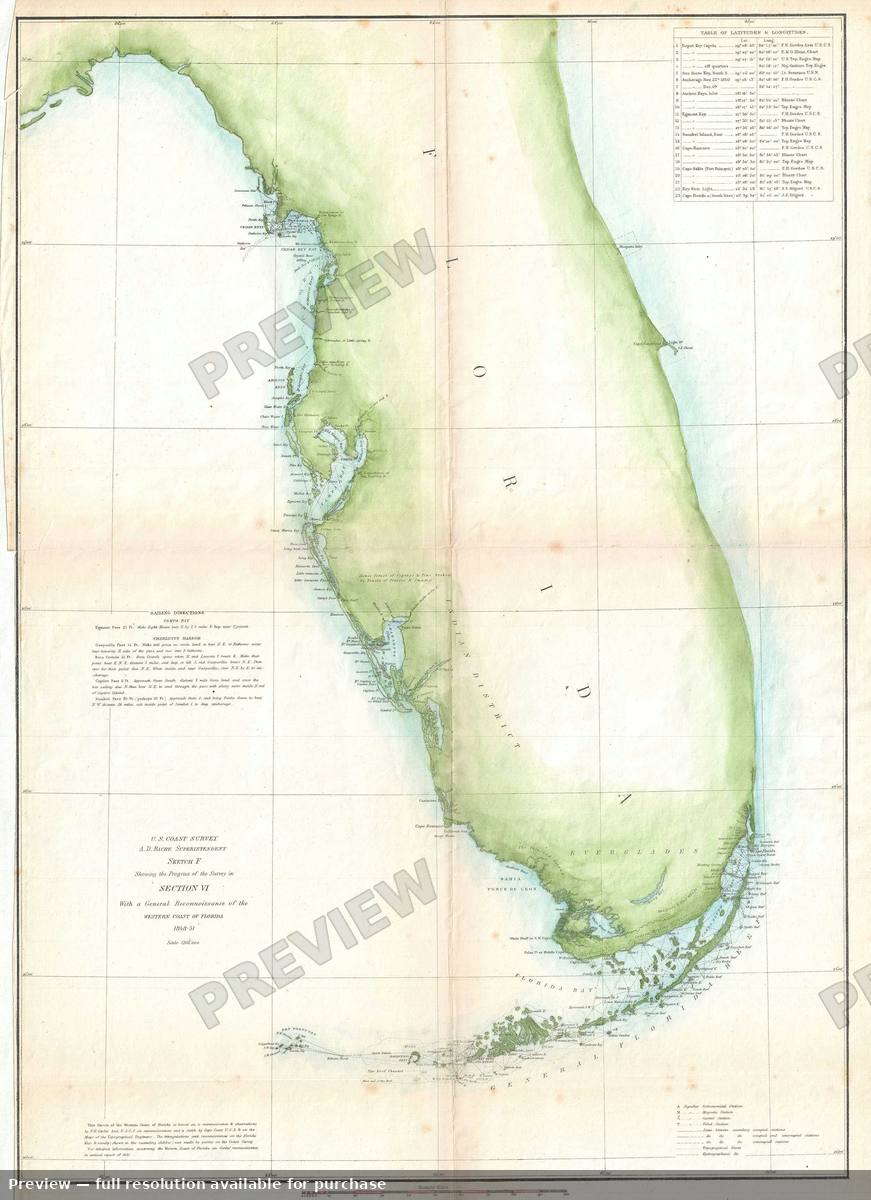 Antique map: Western Coast Florida, 1851, 1851