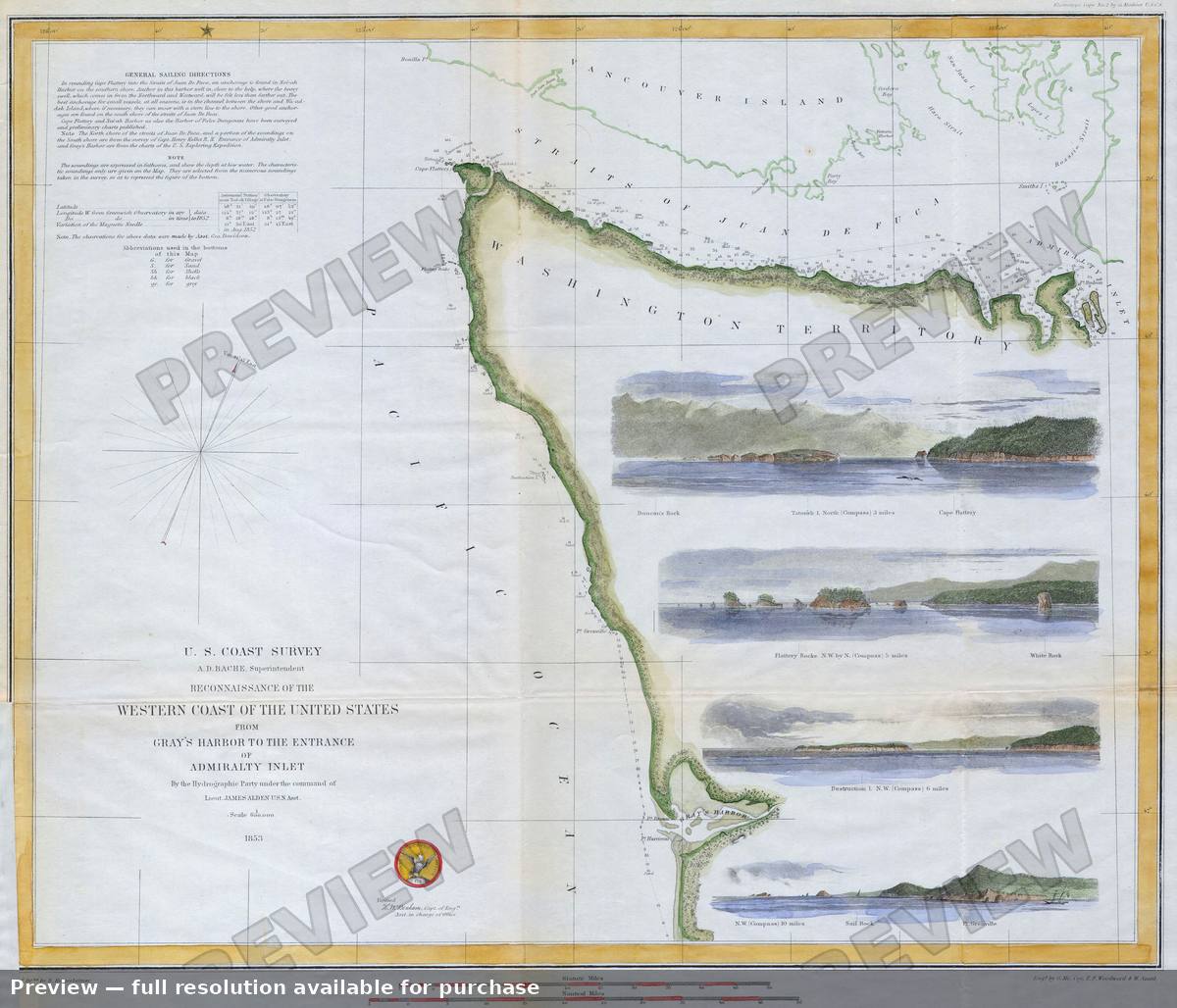 Antique map: Western Coast USA, 1853, 1853