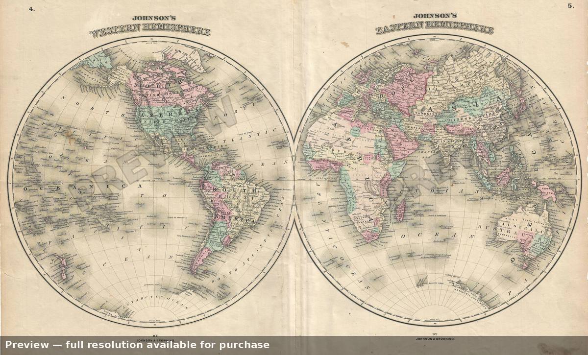 Antique map: Western Eastern Hemisphere, 1861, 1861