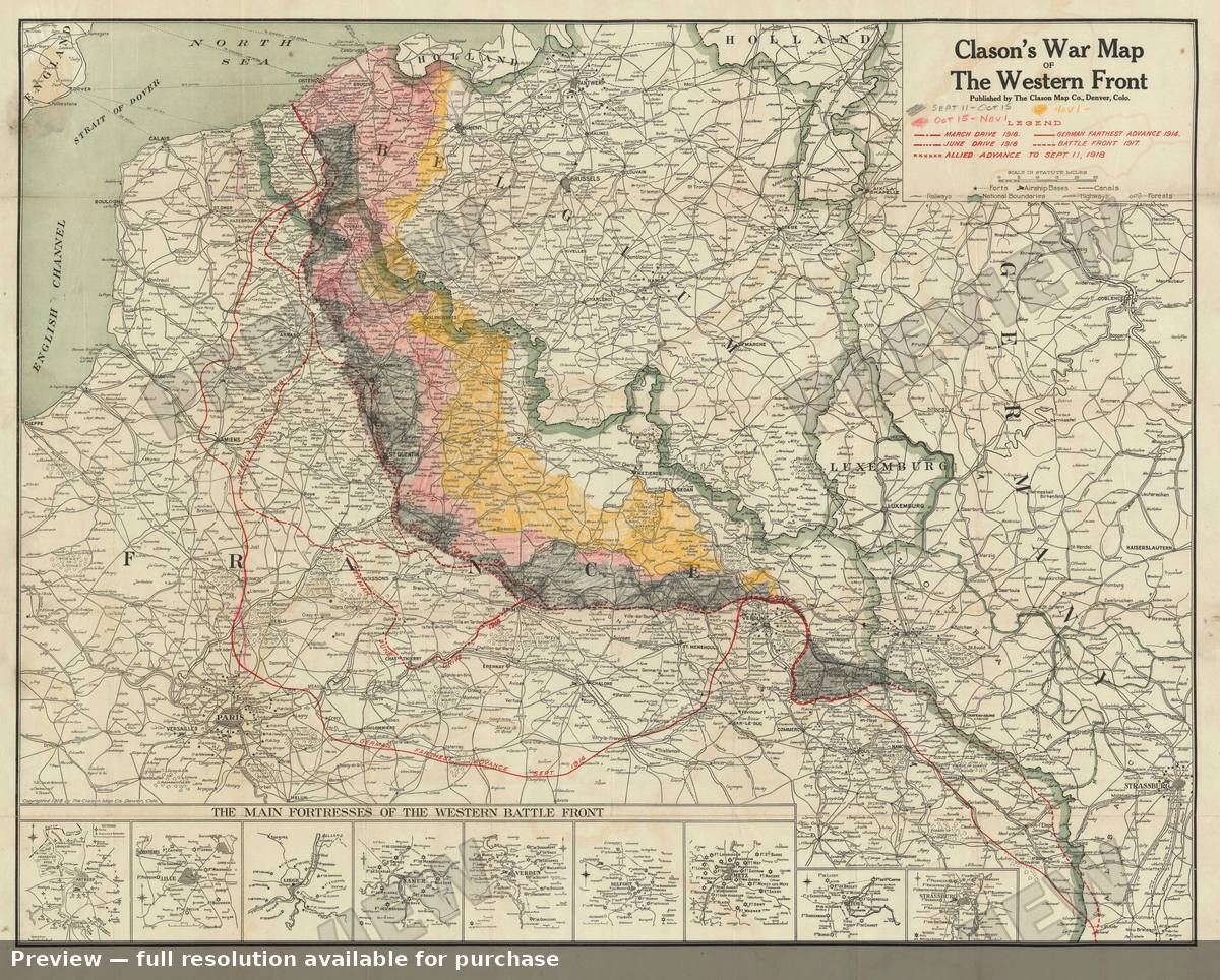 Antique map: Western Front September 11, 1918, 1918