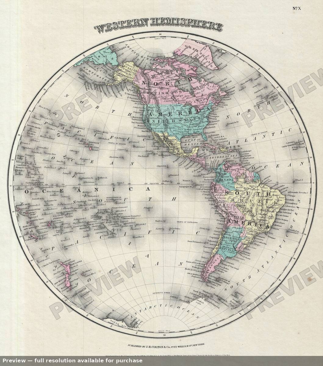 Antique map: Western Hemi, 1856, 1856