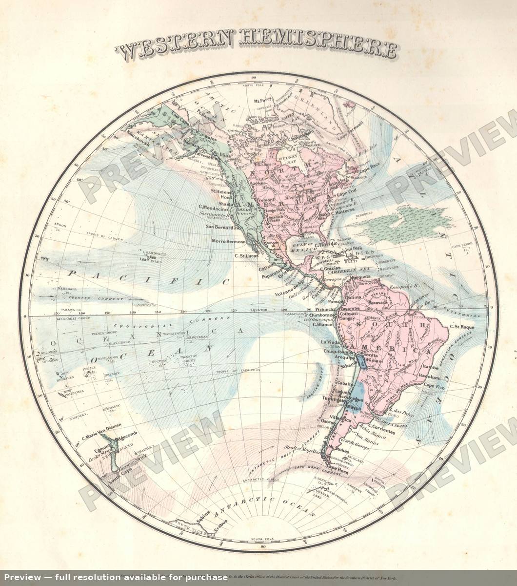 Antique map: Western Hemi, 1858, 1858