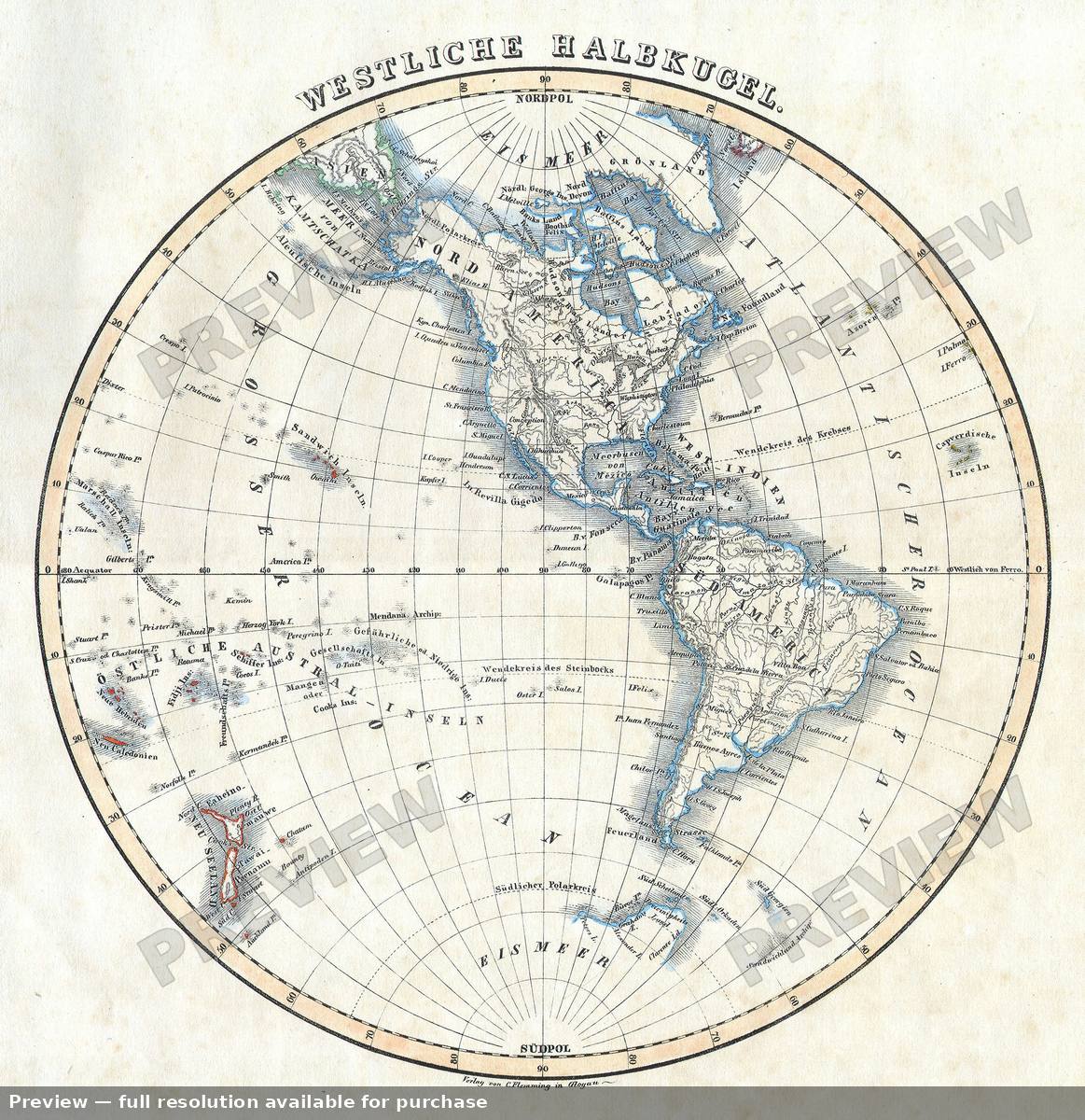 Antique map: Western Hemi, 1844, 1844