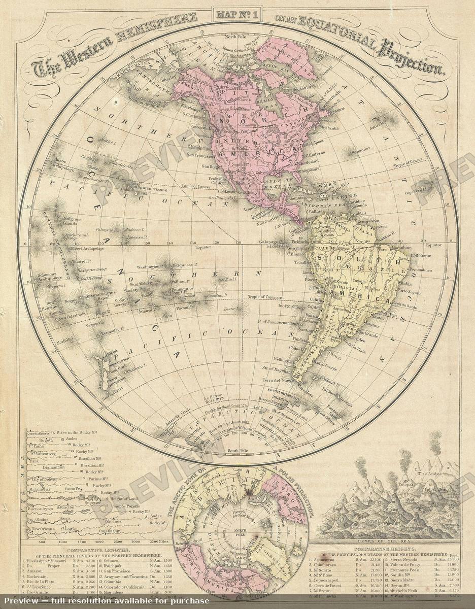Antique map: Western Hemi, 1866, 1866